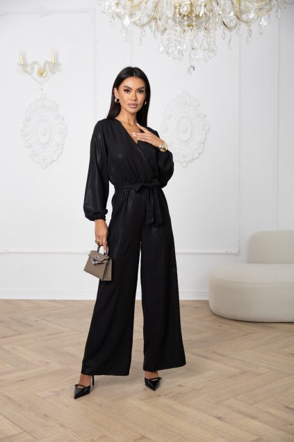 czarny kombinezon klasyk z paskiem w talie 821137 1