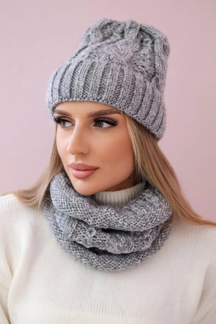 Souprava zimní šály a čepice šedá