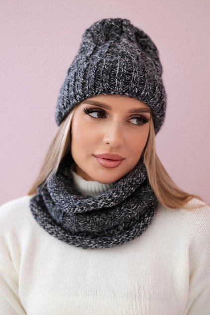 Souprava zimní šály a čepice černá