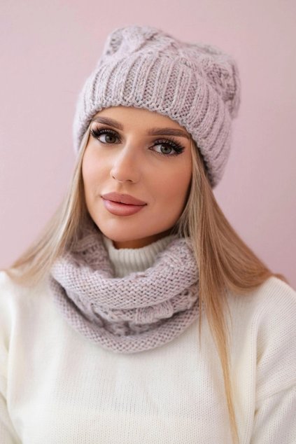 Souprava zimní šály a čepice světle růžová