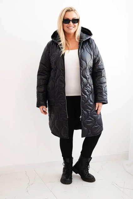 Dlouhá prošívaná bunda s kapucí černá
