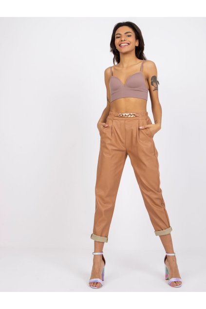 pol pl Camelowe spodnie damskie z ekoskory Porto 382298 4