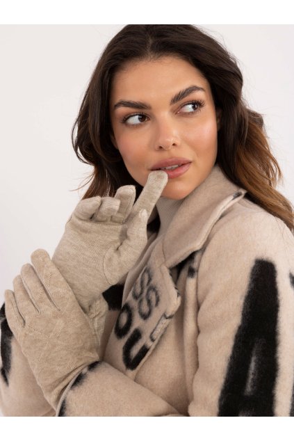 Dotykové zimní rukavice s geometrickými vzory béžové