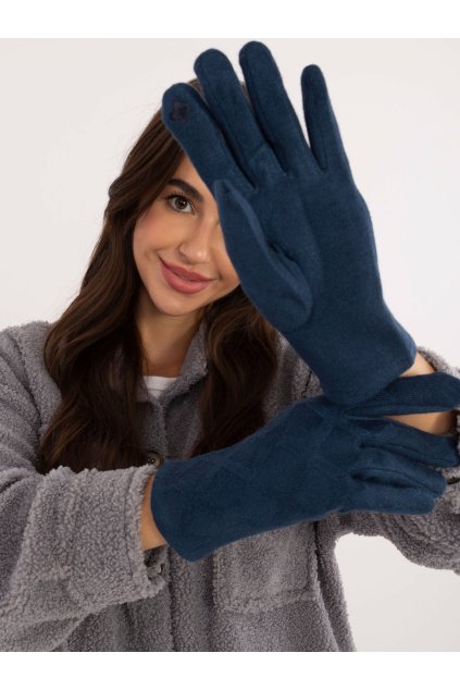 Dotykové zimní rukavice s geometrickými vzory tmavě modré