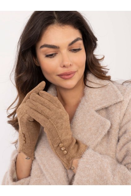 Dotykové zimní rukavice s ozdobnými puntíky camel