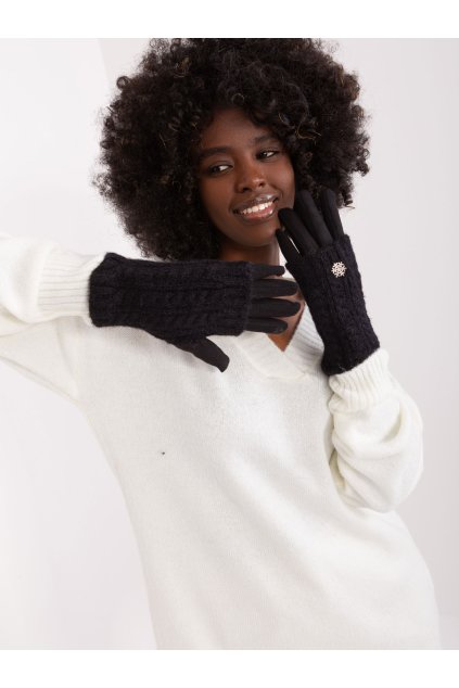 Zimní dotykové rukavice s pletenou podšívkou černé