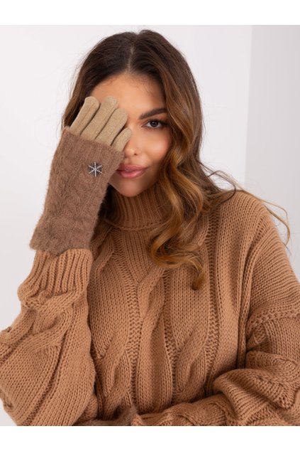 Zimní dotykové rukavice s pletenou podšívkou hnědé