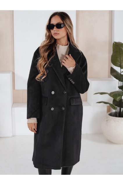 Dlouhý oversize dvouřadý kabát černý