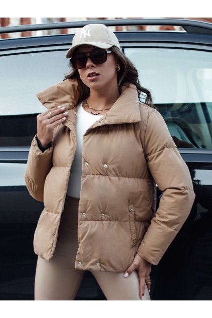 Prošívaná bunda na cvočky bez kapuce béžová