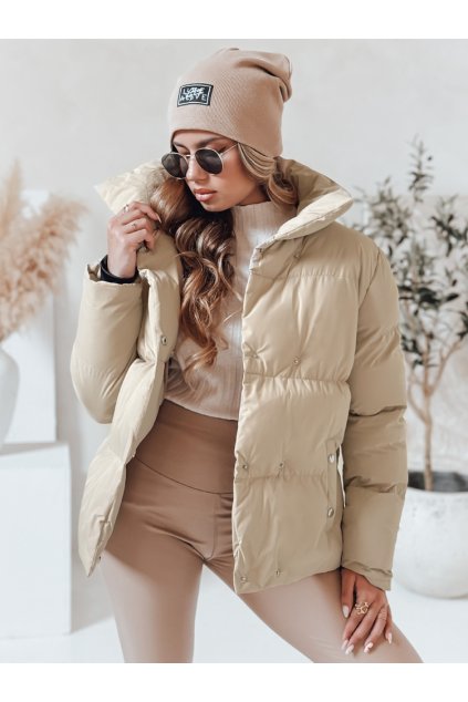 Prošívaná bunda na cvočky bez kapuce světle béžová