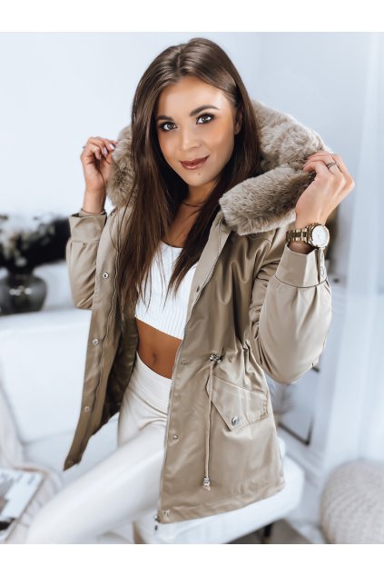 Zimní stahovací parka s kapucí béžová