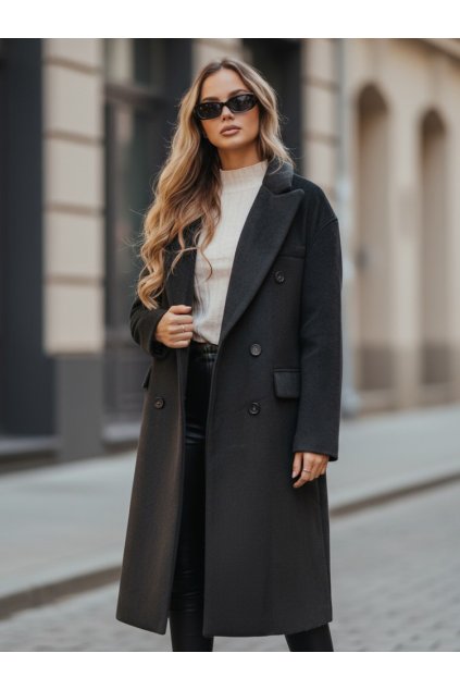 Dámský dlouhý oversize zimní kabát černý