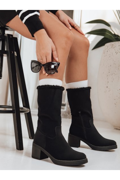 Dámské semišové kozačky na vysokém podpatku, černé