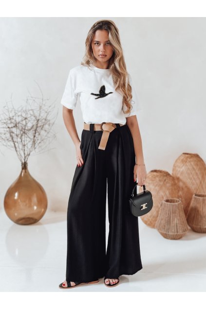 Dámské kalhoty volné s páskem černé