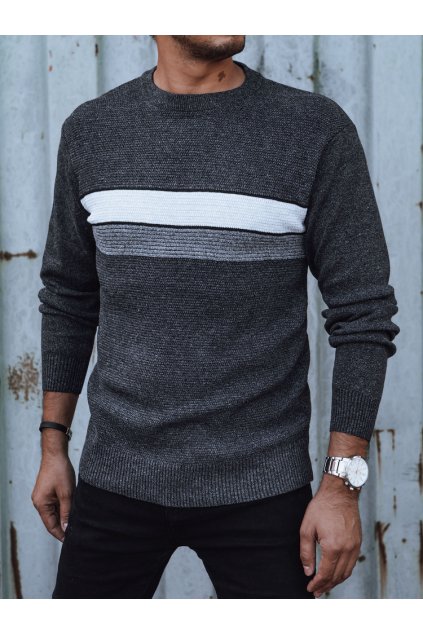 Tmavě šedý pánský svetr s pruhy
