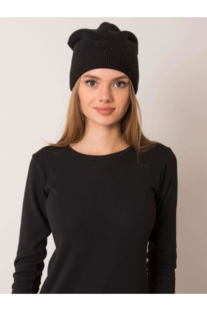 Jednoduchá čepice s kamínky a podílem vlny černá