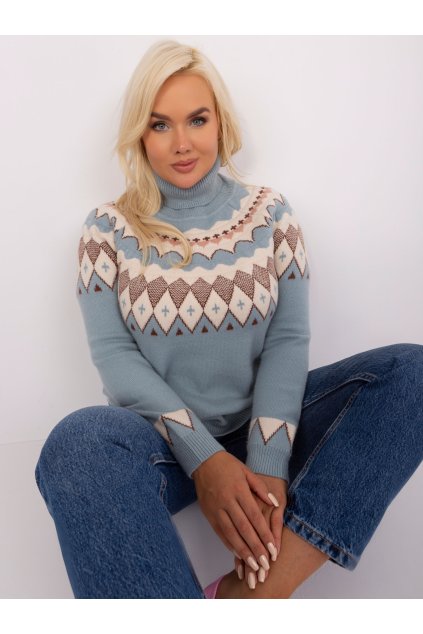 Rolákový svetr se vzorem tyrkysový