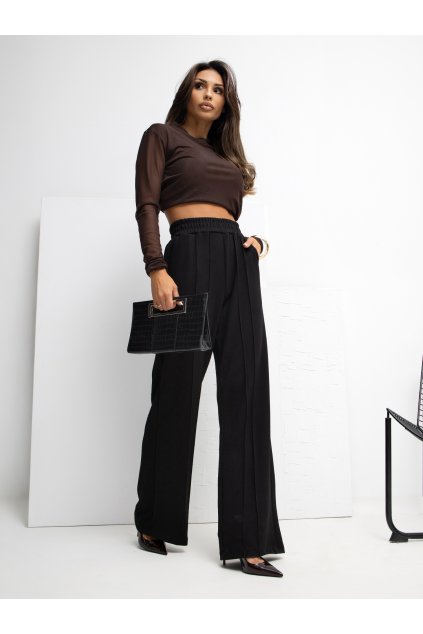 Společenské kalhoty s širokými nohavicemi černé
