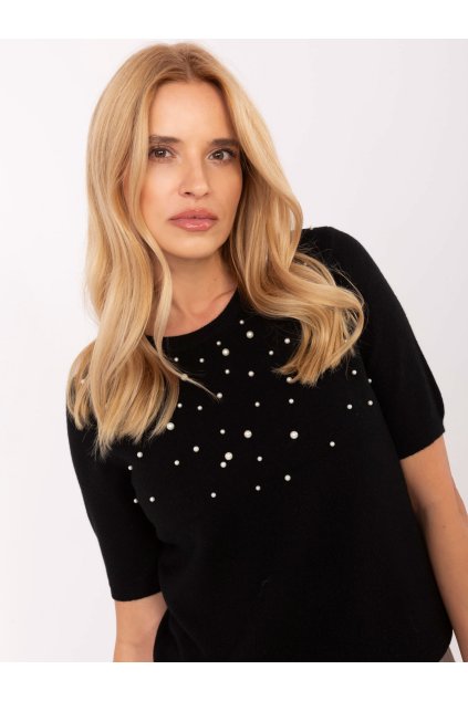 Elastický svetr s perličkami černý