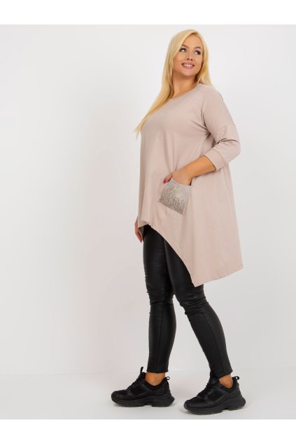 Dlouhá halenka s asymetrickým střihem a kapsičkami