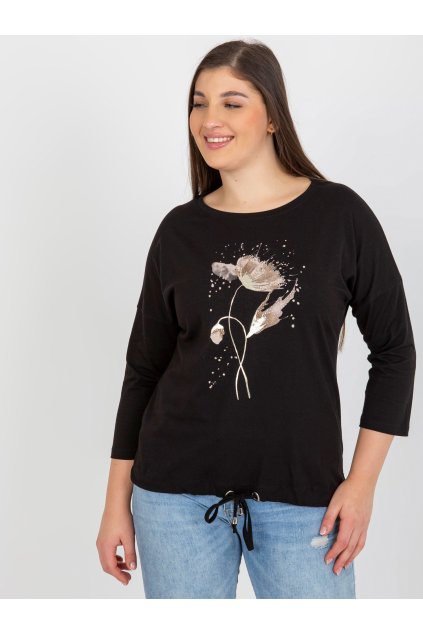 Halenka s potiskem na stahování a 3/4 rukávem černá