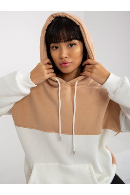 Jednoduchá mikina dvoubarvná béžovo-bílá