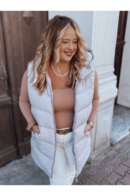 Dlouhá prošívaná bunda s páskem a kapucí béžová