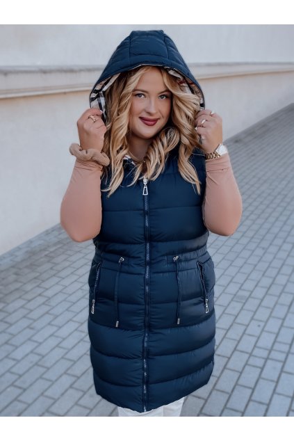 Oboustranná prošívaná vesta se stahováním tmavě modrá