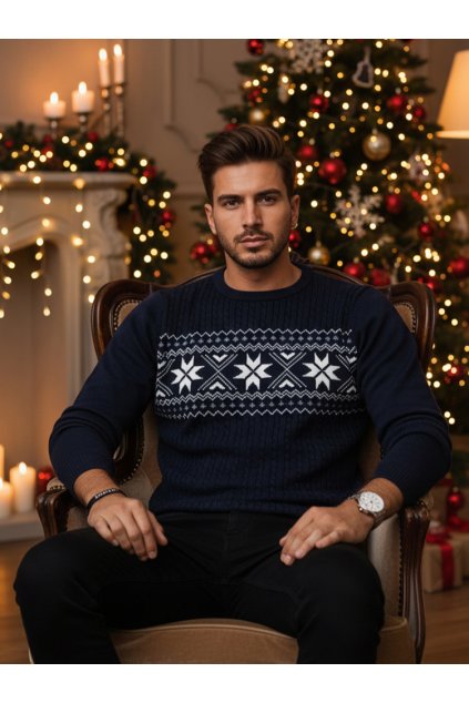 Pánský vánoční svetr tmavě modrý