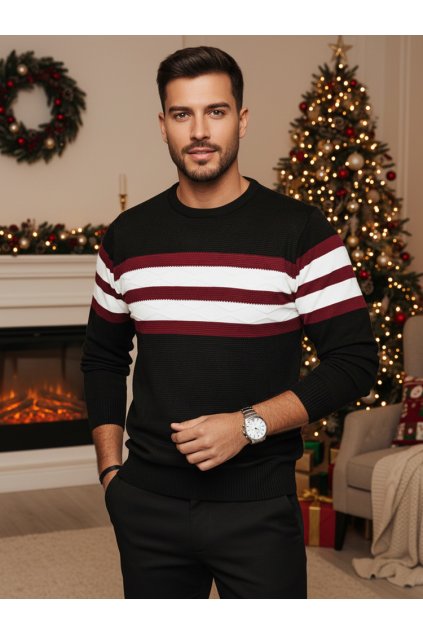 Pánský sváteční svetr s podílem vlny s pruhy