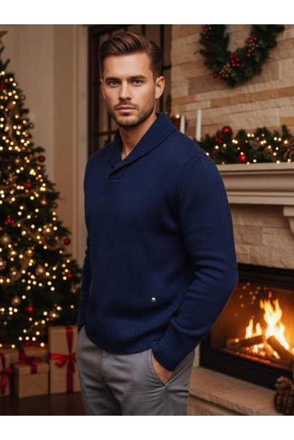 Pánský společenský svetr s límečkem tmavě modrý