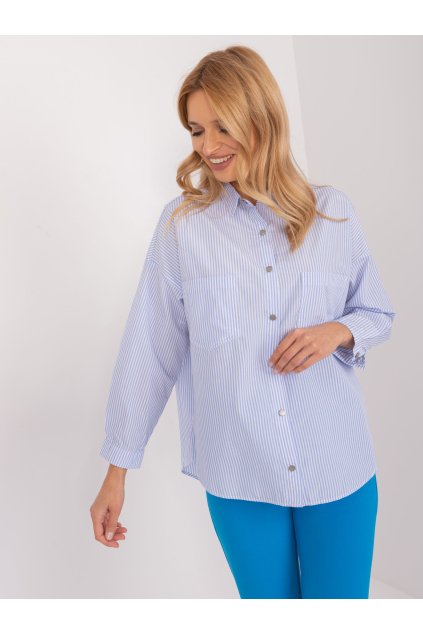 pol pl Hurt Jasnoniebiesko biala damska koszula oversize z kolnierzem 406566 1