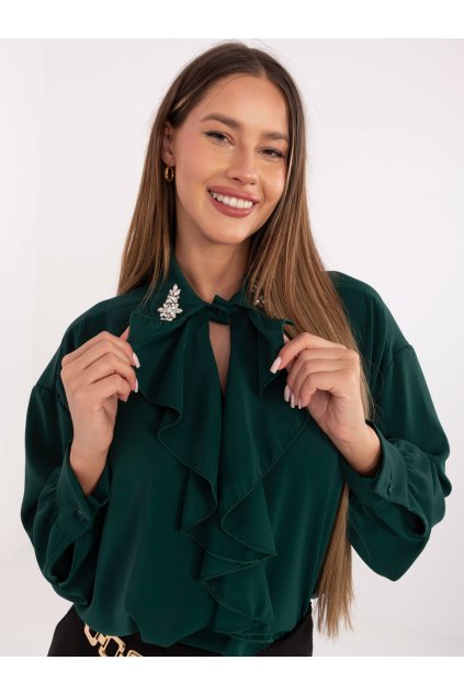 pol pl Ciemnozielona dluga bluzka z zabotem 415701 1