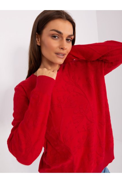pol pl Hurtownia Czerwony sweter klasyczny we wzory 401660 5