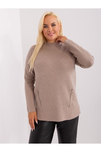 Delší rolákový svetr plus size tmavě béžový