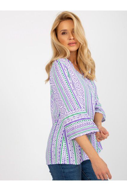 Fialová boho halenka s potiskem a 3/4 rukávy