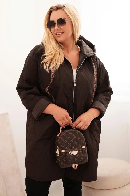 cze pl Damska bunda Plus Size prosivana s kapuci a napisem HOPE hneda 33941 3 result