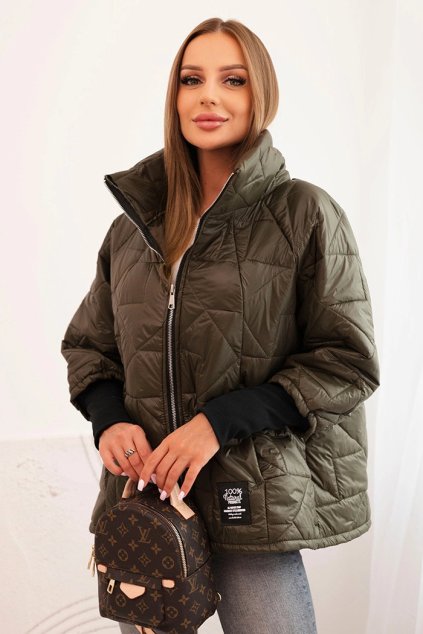 cze pl Damska prosivana bunda s kratkym strihem a stojackem khaki 34235 1 result