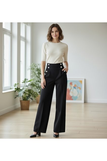 Elegantní široké kalhoty s vysokým pasem