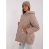 Delší prošívaná bunda s kapucí tmavě béžová