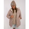 Delší prošívaná bunda s kapucí tmavě béžová
