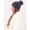 Zimní čepice s kamínky a bambulkou tmavě modrá