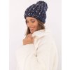 Zimní čepice s kamínky a bambulkou tmavě modrá