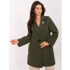 Jednoduchý kabát s knoflíkem a broží tmavě zelený