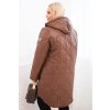 Dlouhá prošívaná bunda s kapucí hnědá