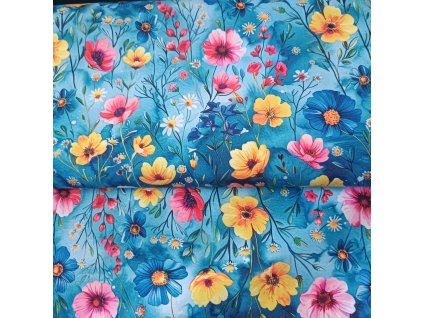 Luční kytky na modré - letní softshell