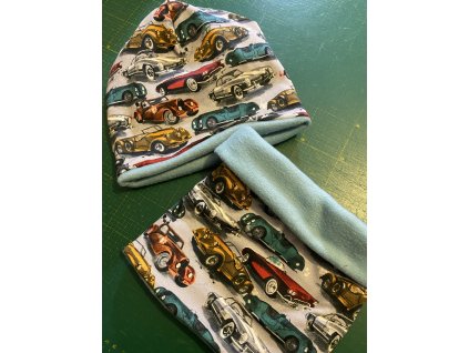 Auta - zimní set čepice a nákrčník