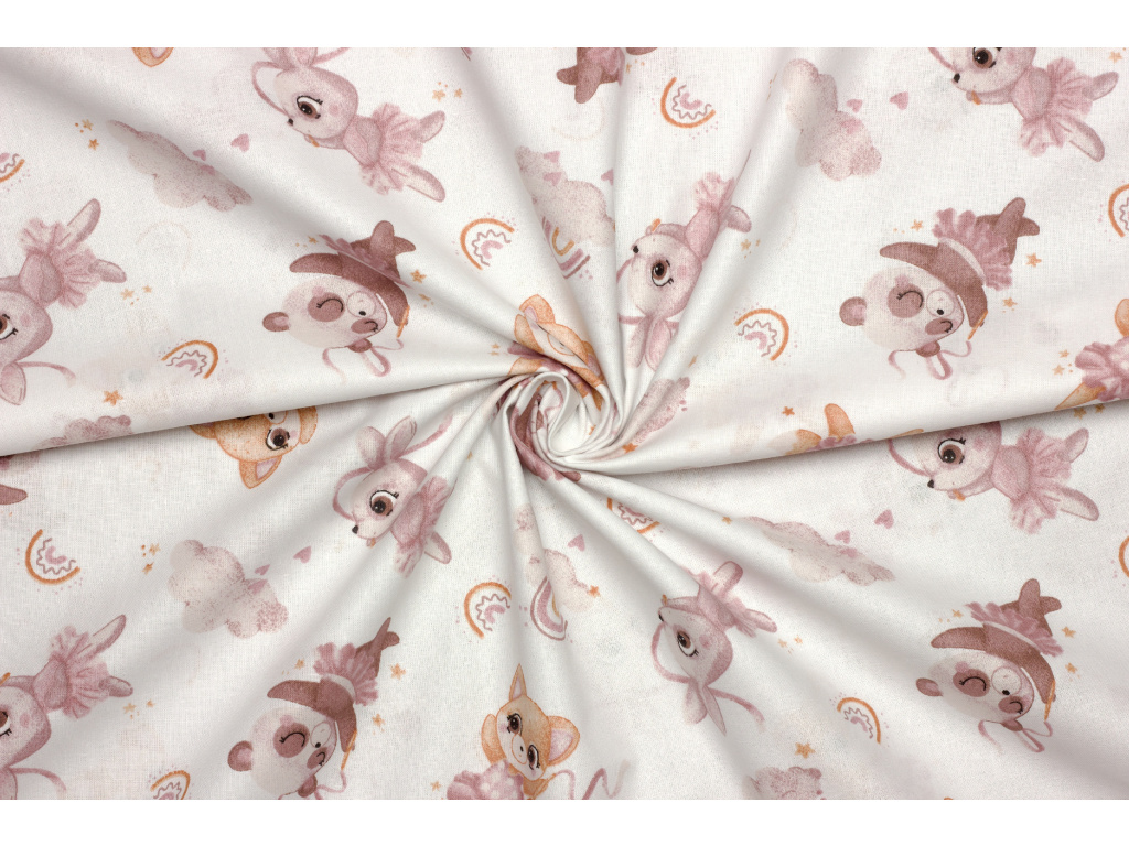 Bavlněné plátno - Dětský vzor panda, myš, liška