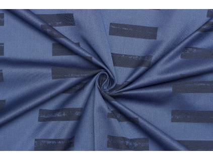 Polyesterová dekorační látka v keprové vazbě - Modrá se vzorem obdélníků