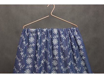 Denim | Riflová madeira bavlněná - Modrá jeans s výšivkou